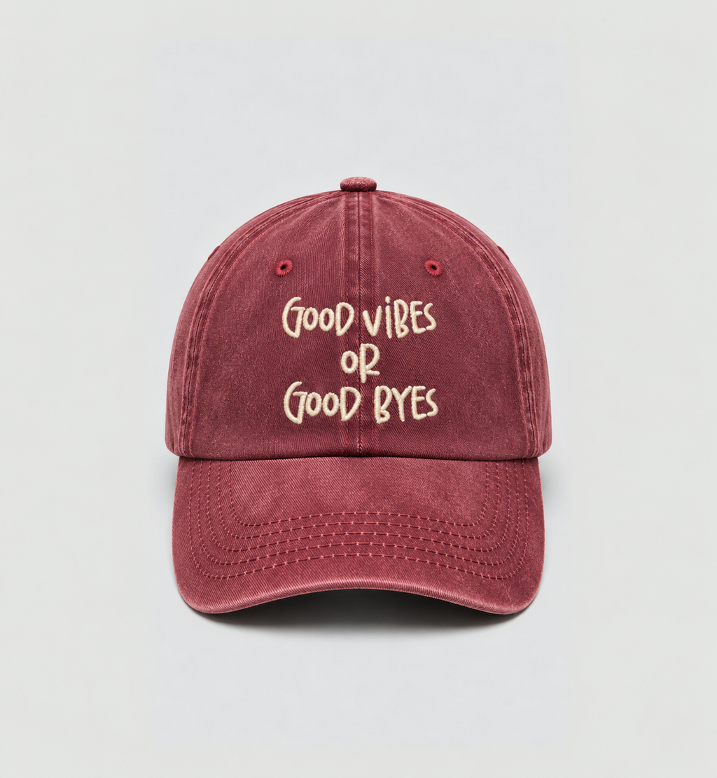Düz yıkamalı Şapka/ Good Vibes or Good Byes-Bordo