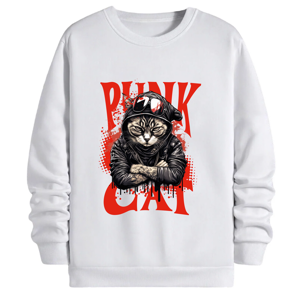TOBU Unisex / Regular Şardonlu Sweatshirt / Punk Cat