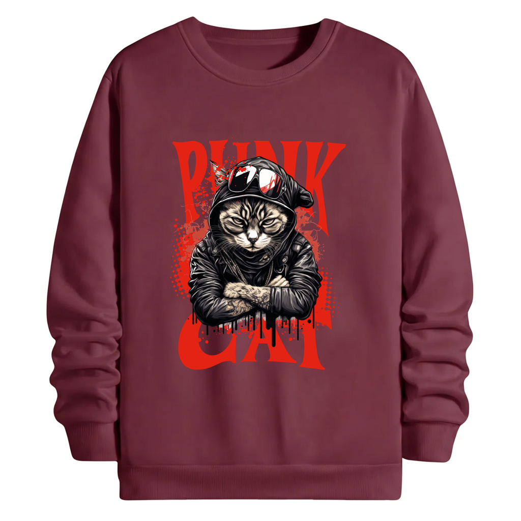 TOBU Unisex / Regular Şardonlu Sweatshirt / Punk Cat