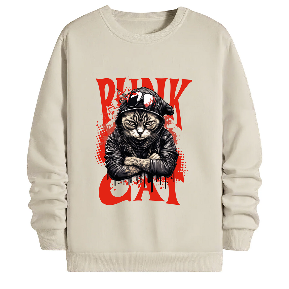 TOBU Unisex / Regular Şardonlu Sweatshirt / Punk Cat