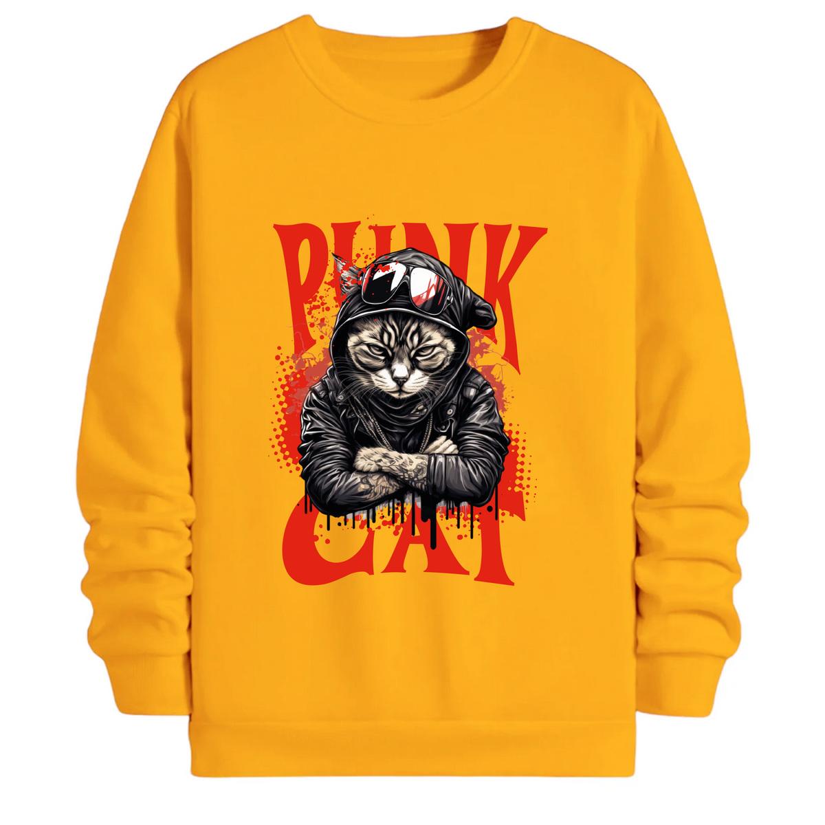 TOBU Unisex / Regular Şardonlu Sweatshirt / Punk Cat