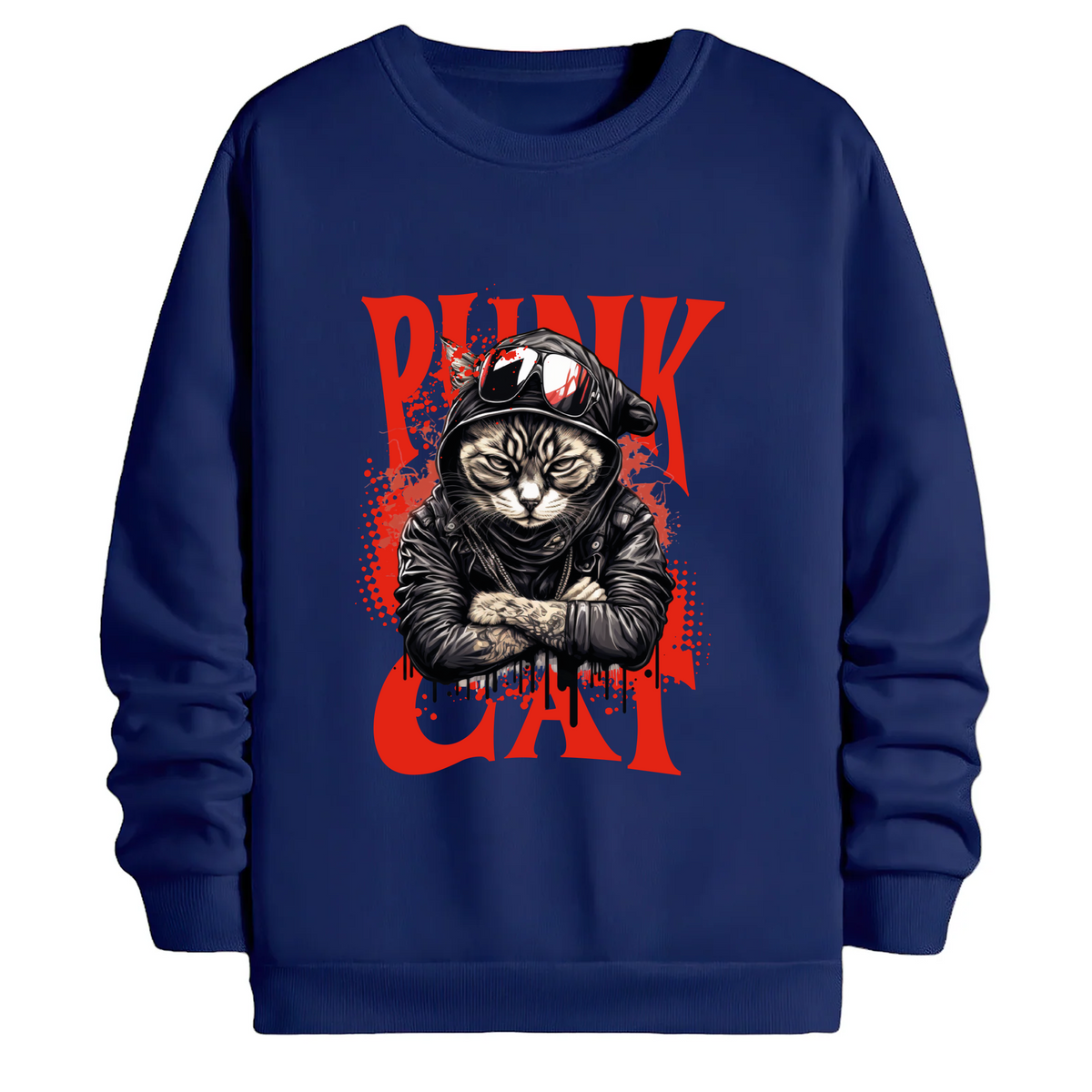 TOBU Unisex / Regular Şardonlu Sweatshirt / Punk Cat