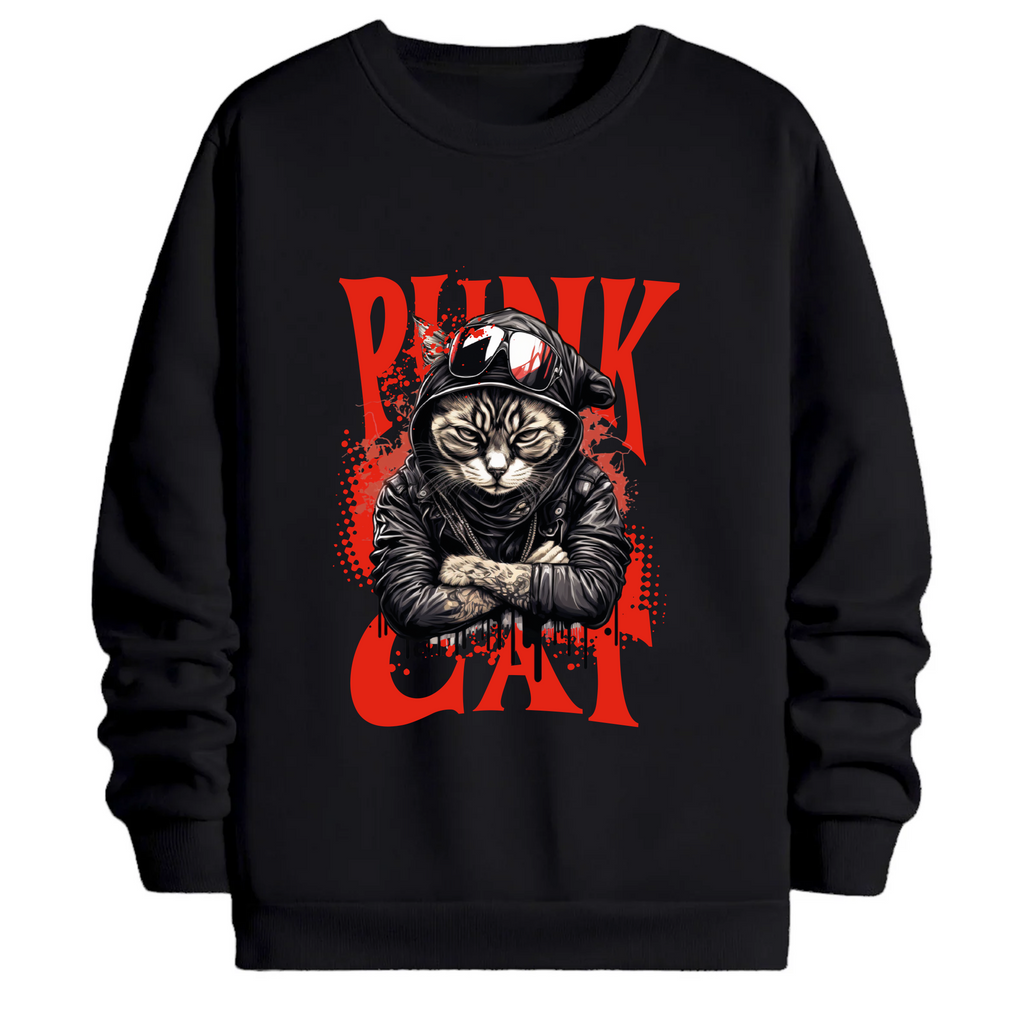 TOBU Unisex / Regular Şardonlu Sweatshirt / Punk Cat