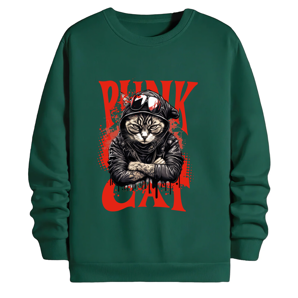 TOBU Unisex / Regular Şardonlu Sweatshirt / Punk Cat