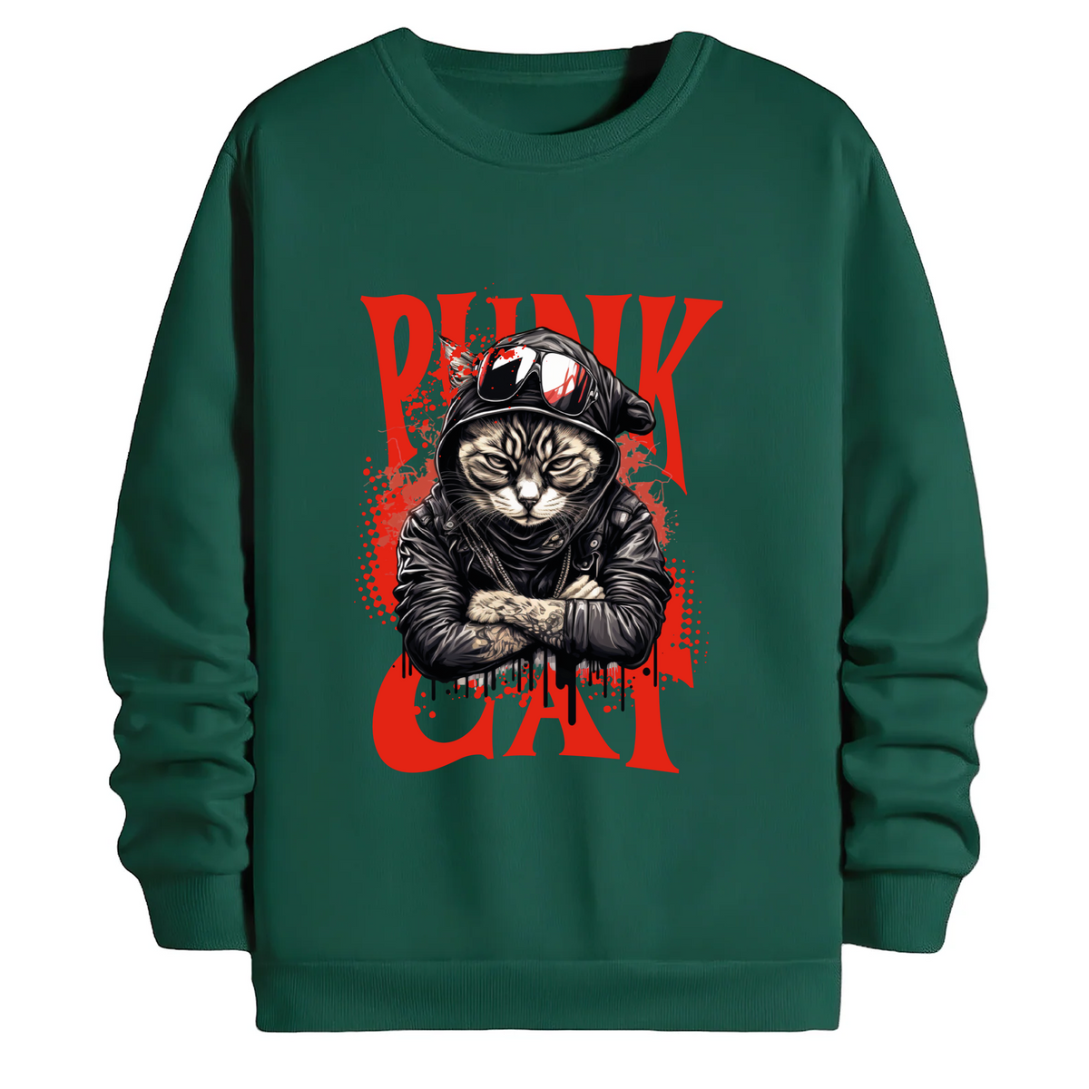 TOBU Unisex / Regular Şardonlu Sweatshirt / Punk Cat